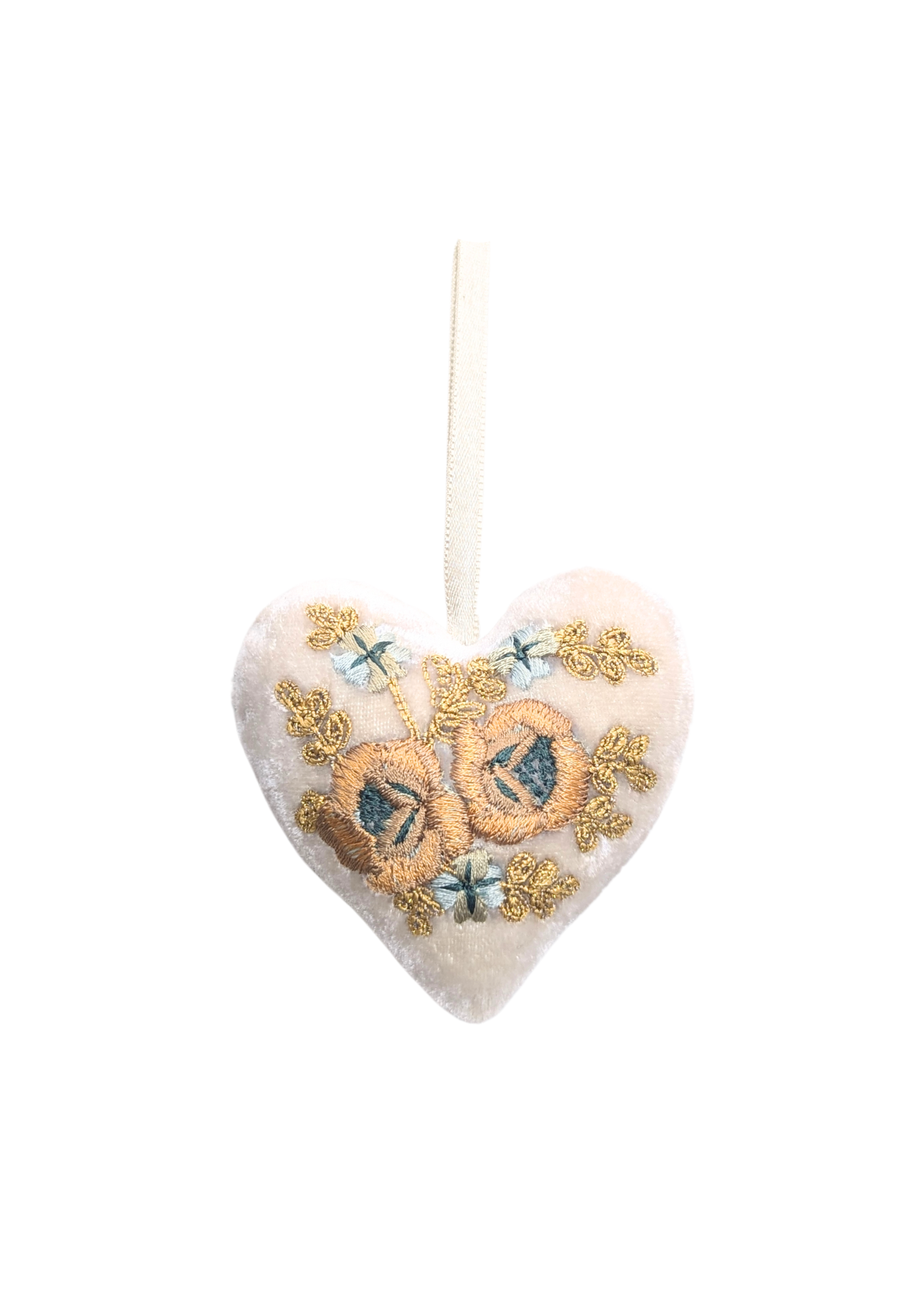 Miranda Blue + Gold Embroidered Silk Velvet Heart in Ice Blue