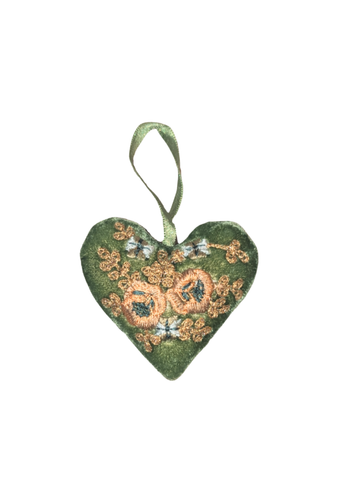 Miranda Gold Embroidered Silk Velvet Heart in Emerald