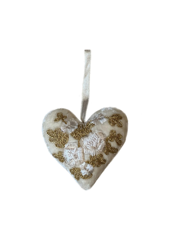 Miranda Gold Embroidered Silk Velvet Heart in Ivory