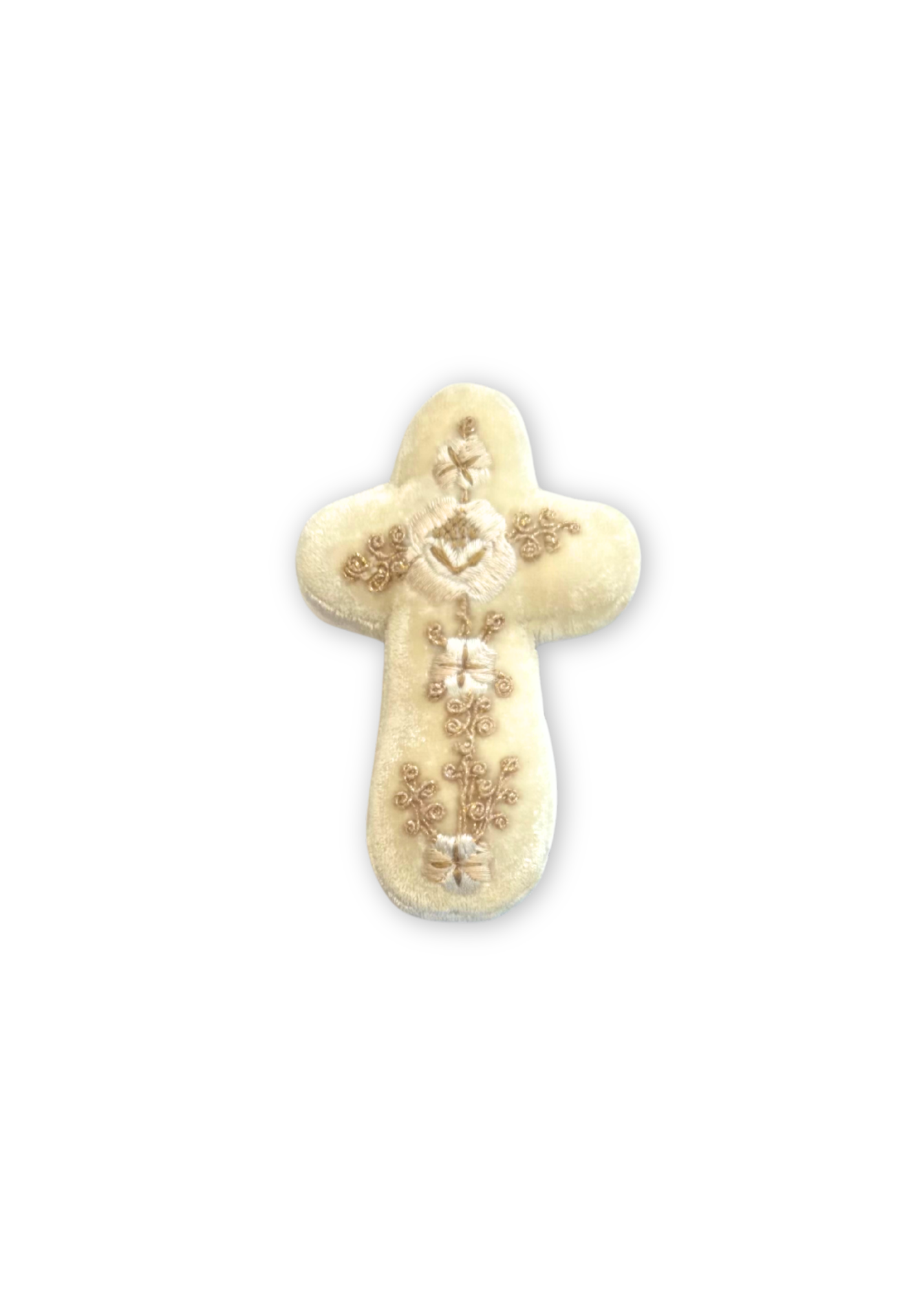 Miranda Gold Embroidered Silk Velvet Cross in Ivory