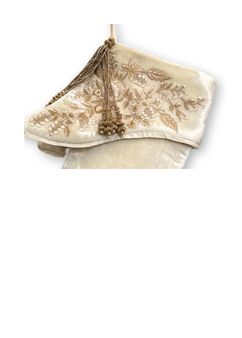 Liza Silk Velvet Stocking with Gold Embroidered Cuff in Ivory