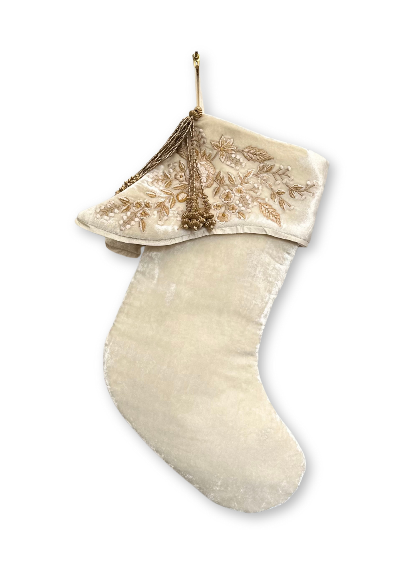 Liza Silk Velvet Stocking with Gold Embroidered Cuff in Ivory