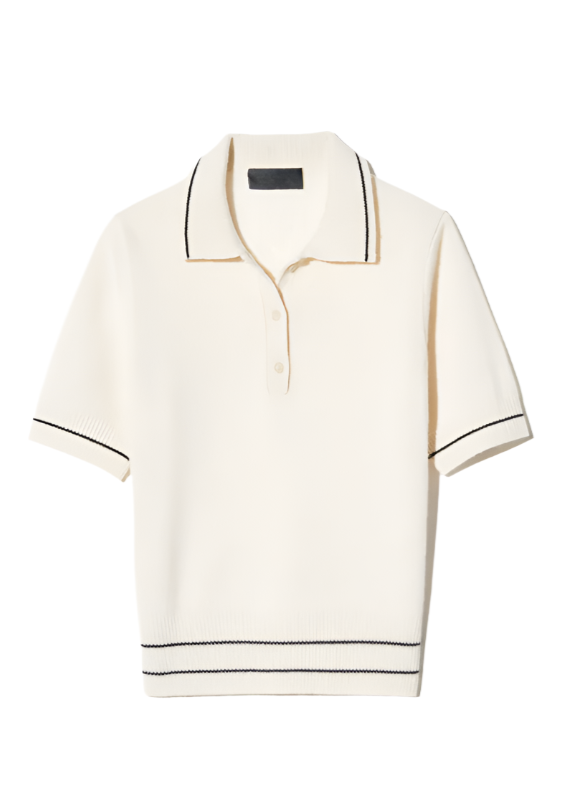 Carline Short Sleeve Polo Sweater in Ivory + Black