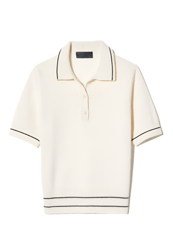 Carline Short Sleeve Polo Sweater in Ivory + Black
