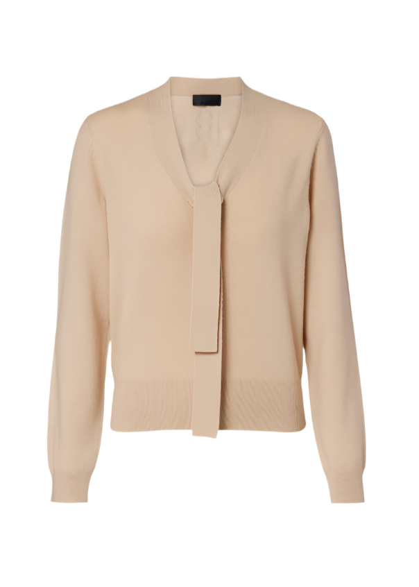 Genesis Long Sleeve Neck Tie Sweater in Taupe