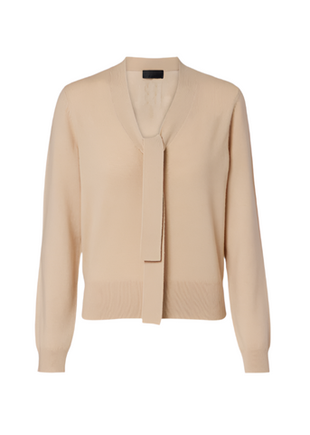 Genesis Long Sleeve Neck Tie Sweater in Taupe