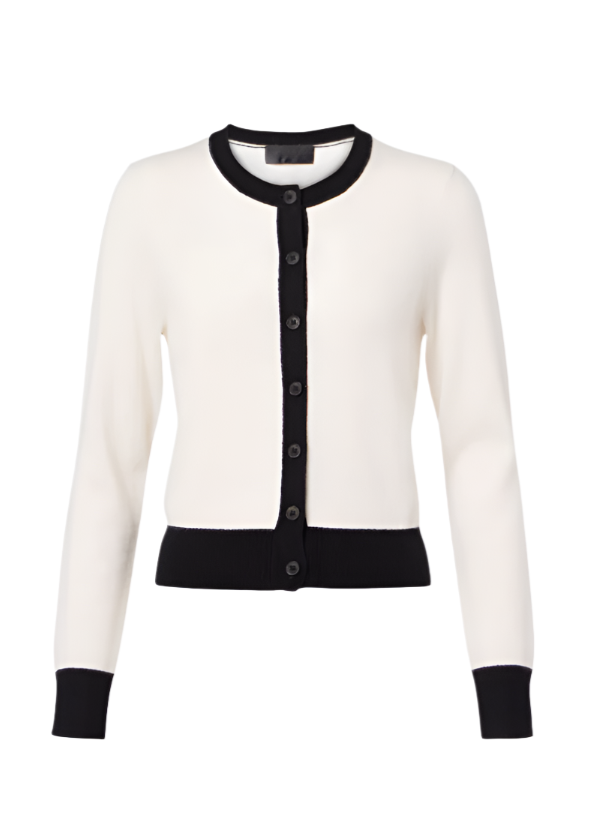 Meadow Long Sleeve Cardigan in Ivory + Black