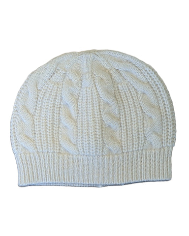 Cashmere Wool Blend Cabel Knit Beanie in Barley