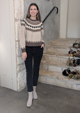 Alena Long Sleeve Fairisle Knit Sweater in Oatmeal