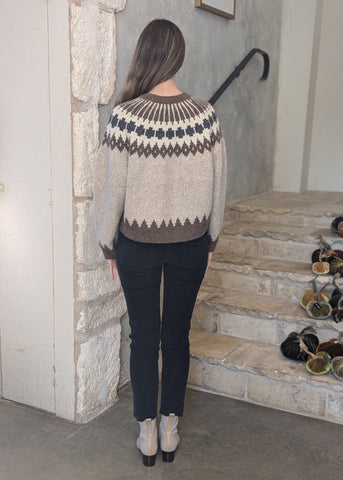 Alena Long Sleeve Fairisle Knit Sweater in Oatmeal