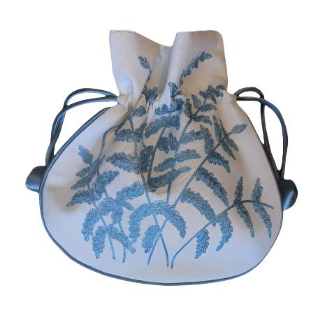 Fern Embroidered Drawstring Jewelry Pouch in Sky Blue