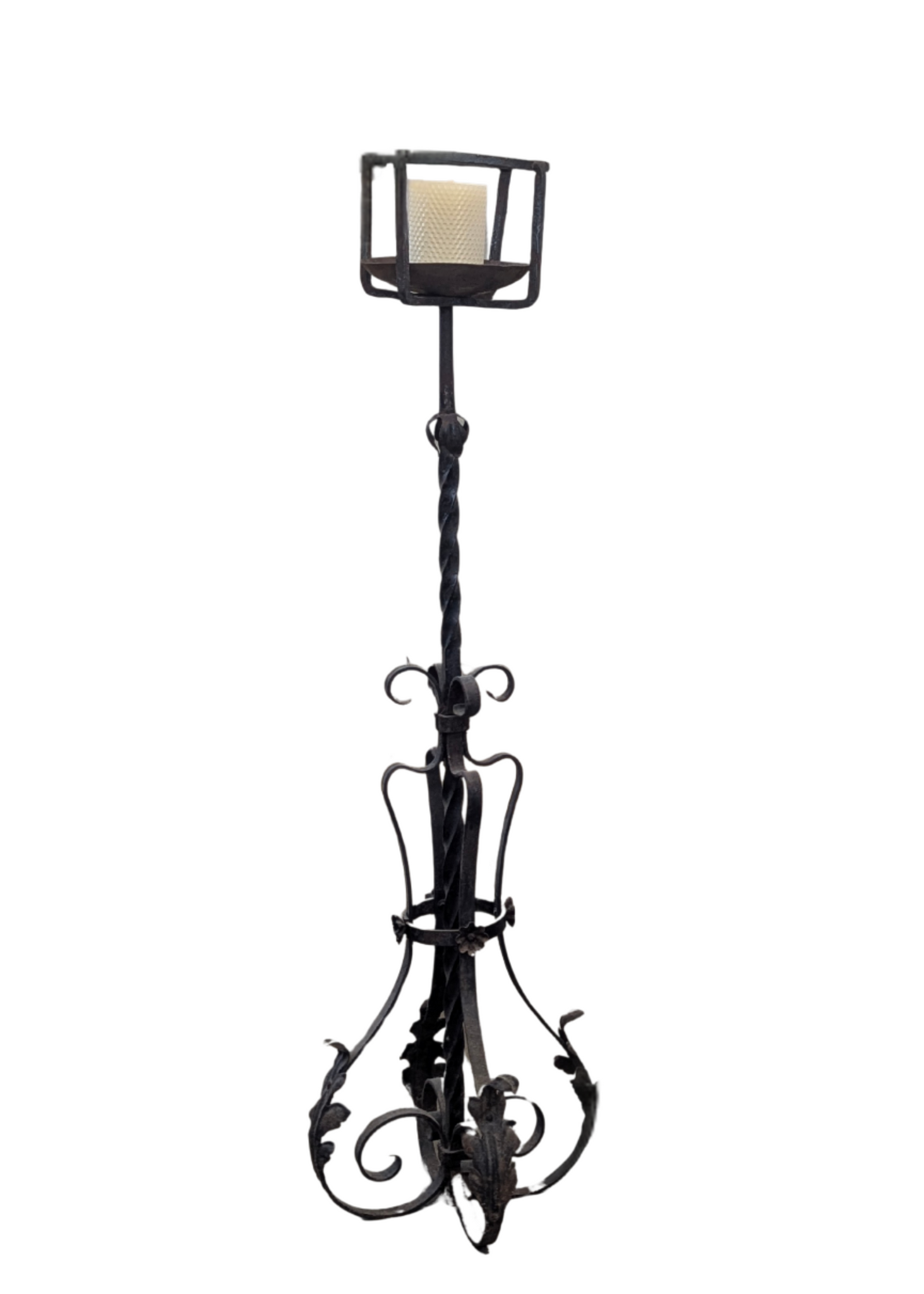 Antique Forged-Iron Candlestand Floor Lamp