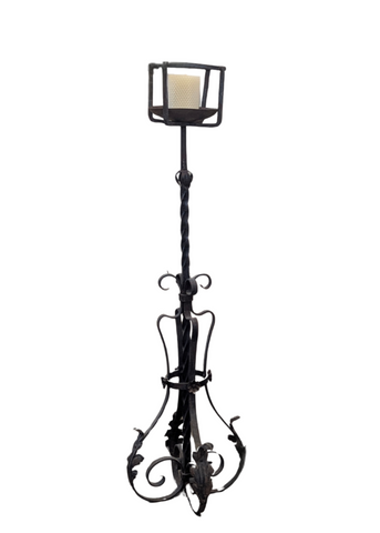 Antique Forged-Iron Candlestand Floor Lamp