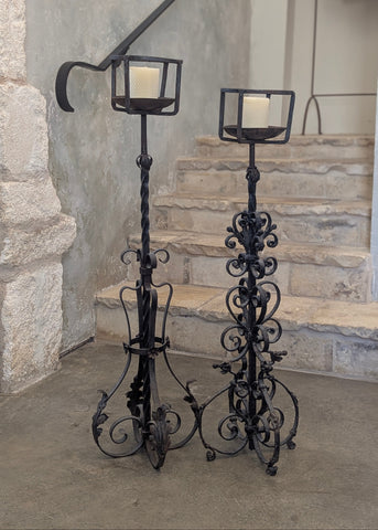Antique Forged-Iron Candlestand Floor Lamp