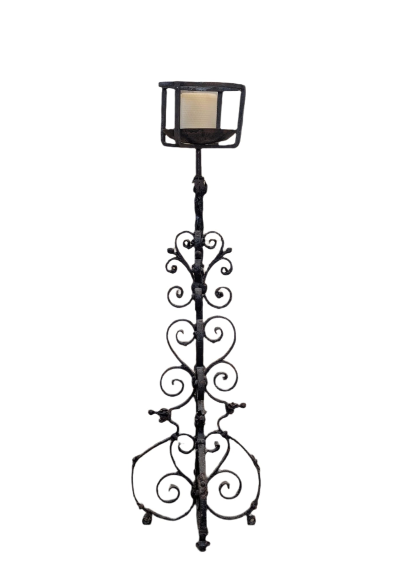 Antique Wrought Iron Candlestand Floor Lamp