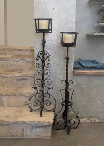 Antique Forged-Iron Candlestand Floor Lamp