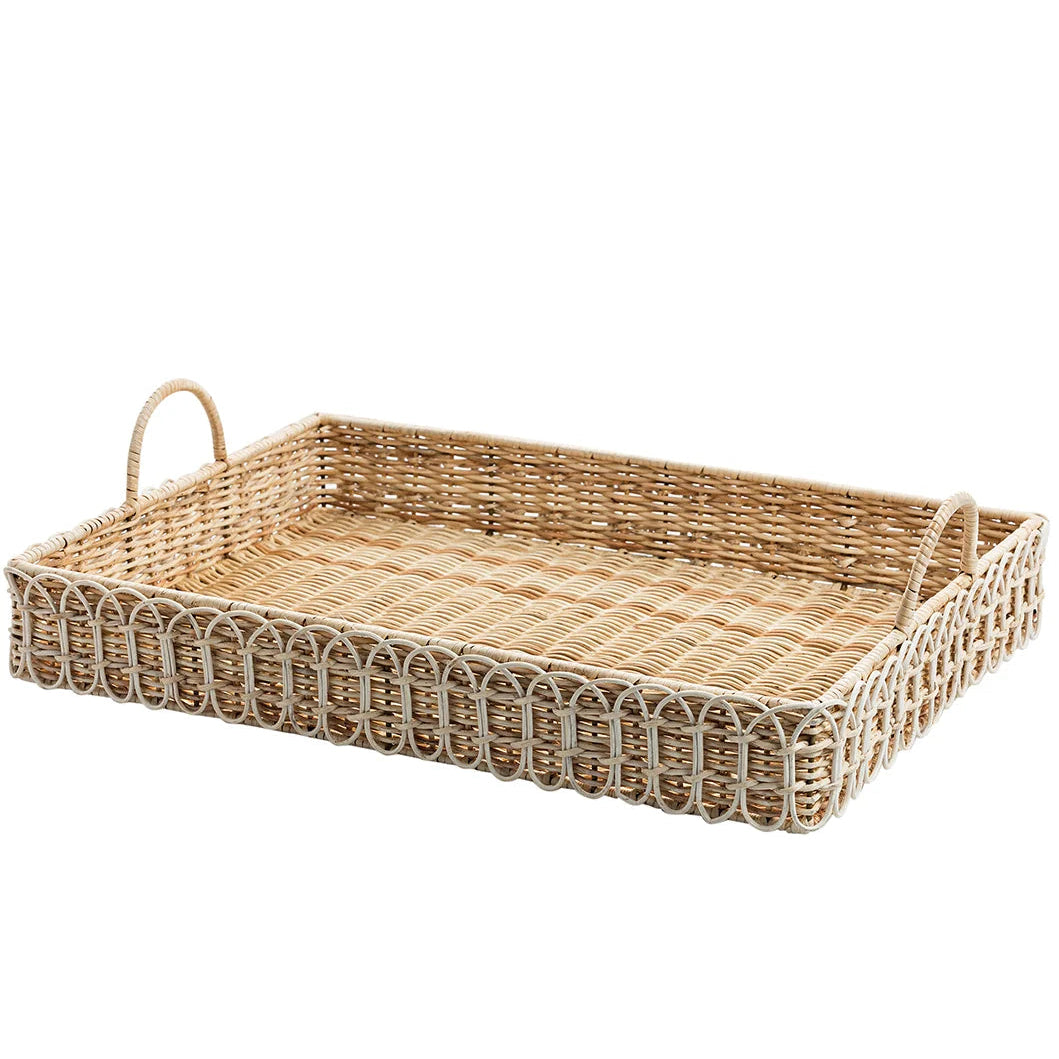 Provence Rattan Whitewash Rectangular Tray