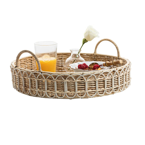Provence Rattan Whitewash Circular Tray