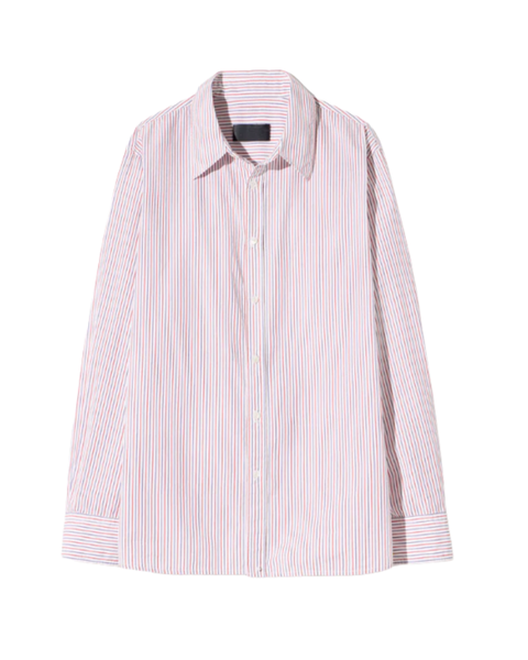 Raphael Micro Stripe Long Sleeve Shirt in Red + Blue