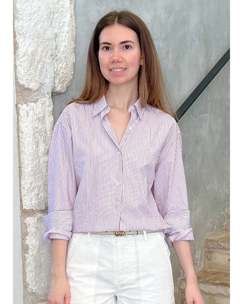 Raphael Micro Stripe Long Sleeve Shirt in Red + Blue