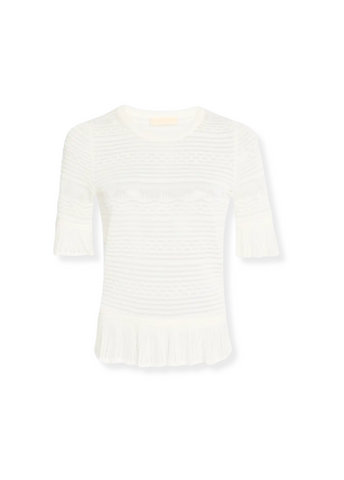 Flora Short Sleeve Multi-Stitch Knit Top in Pristine