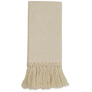 Donna di Coppe Jacquard Fringed Italian Cotton-Linen Guest Towel in Cream