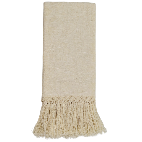 Donna di Coppe Jacquard Fringed Italian Cotton-Linen Guest Towel in Cream