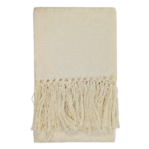 Donna di Coppe Jacquard Fringed Italian Cotton-Linen Hand Towel in Cream