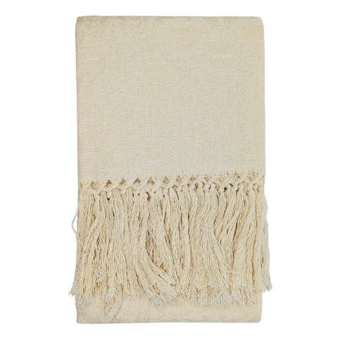 Donna di Coppe Jacquard Fringed Italian Cotton-Linen Hand Towel in Cream