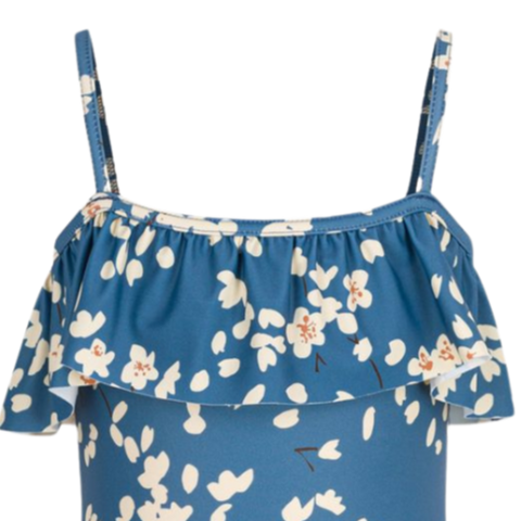 Floral Print Ruffled One-Piece Swimsuit in Blue