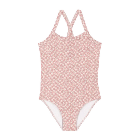 Floral Print One-Piece Swimsuit in Pink + White