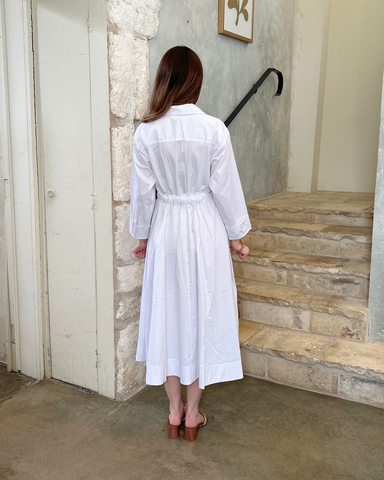 Scarlett Long Sleeve Cinched Waist Midi Shirt Dress In White