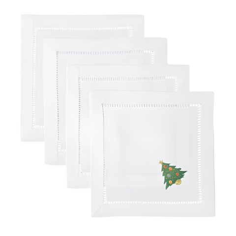 Ornament Tree Embroidered Cocktail Napkin Set