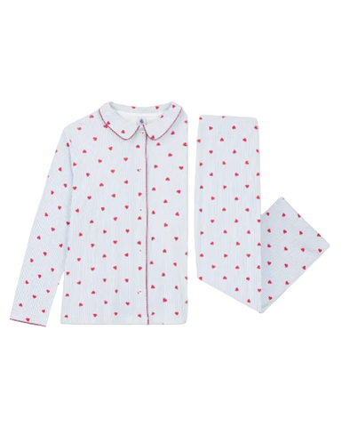 Striped Hearts Printed Long Sleeve Top + Pants Loungewear Set In Light Blue