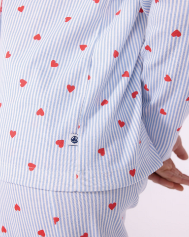 Striped Hearts Printed Long Sleeve Top + Pants Loungewear Set In Light Blue
