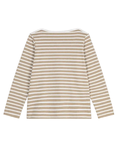 Long Sleeve Boatneck Stripe Mariniere Top In Brown + White