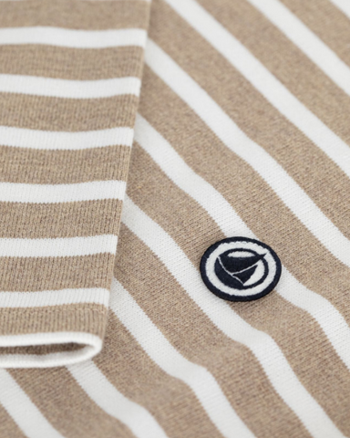 Long Sleeve Boatneck Stripe Mariniere Top In Brown + White