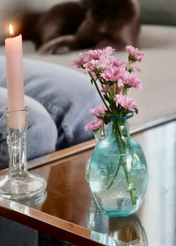 Amour Sans Anse Vase in Turquoise Glass