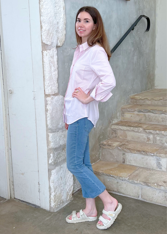The 4.0 Long Sleeve Striped Shirt in Tea Rose