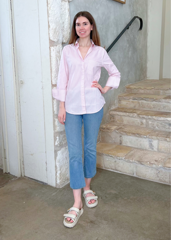 The 4.0 Long Sleeve Striped Shirt in Tea Rose