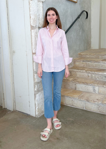 The 4.0 Long Sleeve Striped Shirt in Tea Rose