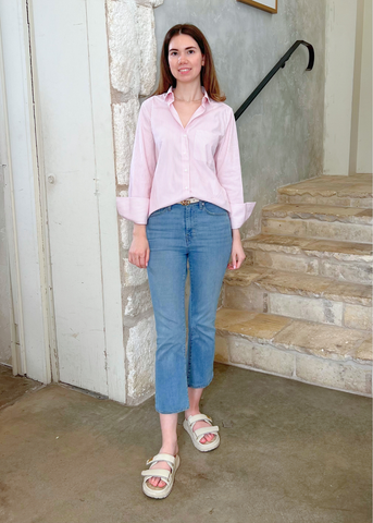 The 4.0 Long Sleeve Striped Shirt in Tea Rose