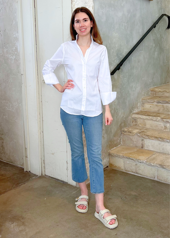 The 4.0 Great White Long Sleeve Shirt in Crisp White