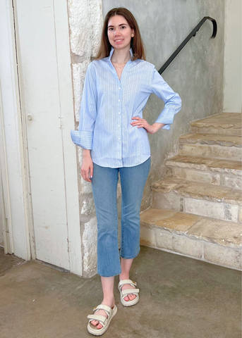 The League Long Sleeve Striped Shirt in Blue Shadow