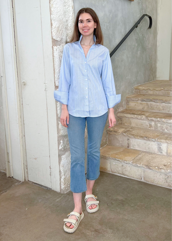 The League Long Sleeve Striped Shirt in Blue Shadow