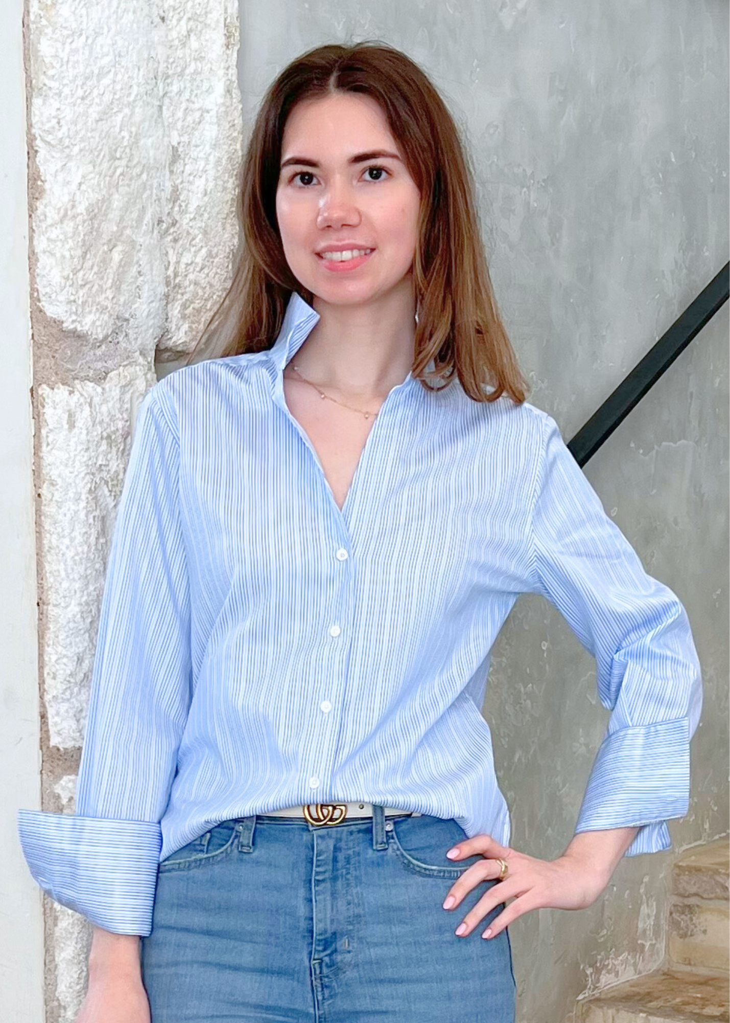 The League Long Sleeve Striped Shirt in Blue Shadow