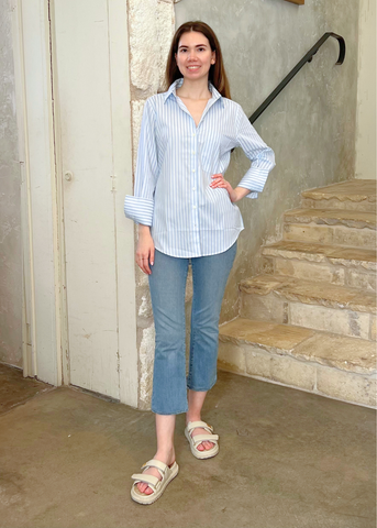 The Mod Long Sleeve Striped Shirt in Halo Blue