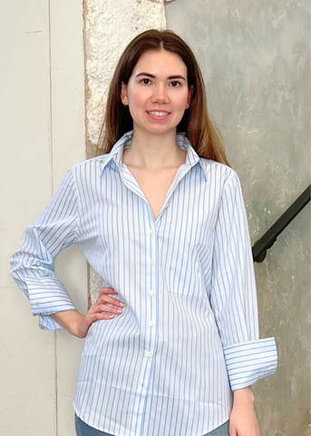 The Mod Long Sleeve Striped Shirt in Halo Blue