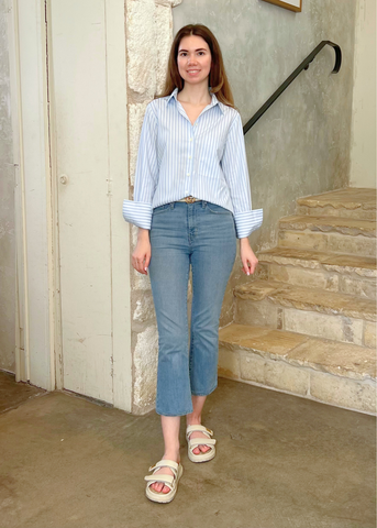 The Mod Long Sleeve Striped Shirt in Halo Blue