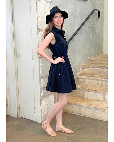 Tristan Sleeveless Cinched Waist Shirt Dress In Black